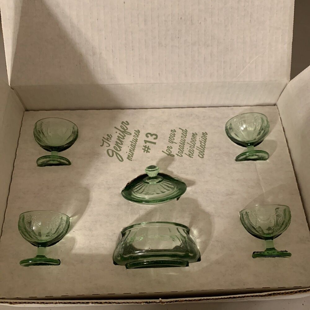 Mosser Glass Miniature Jennifer Green Set #13 Vintage New In Box